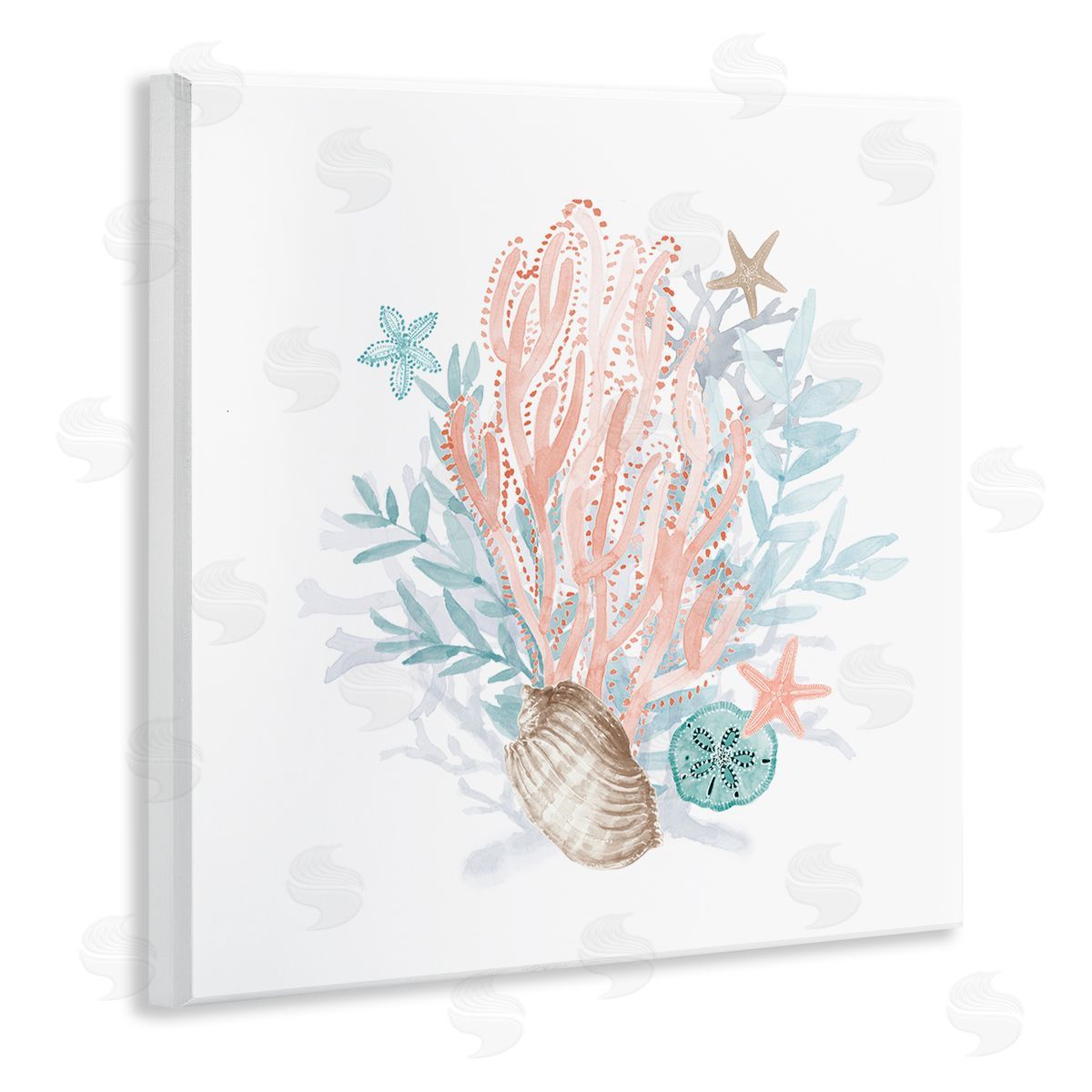 Lanie Loreth Aquatic Coral Pattern Seashells Wooden Wall Plaque Art Print