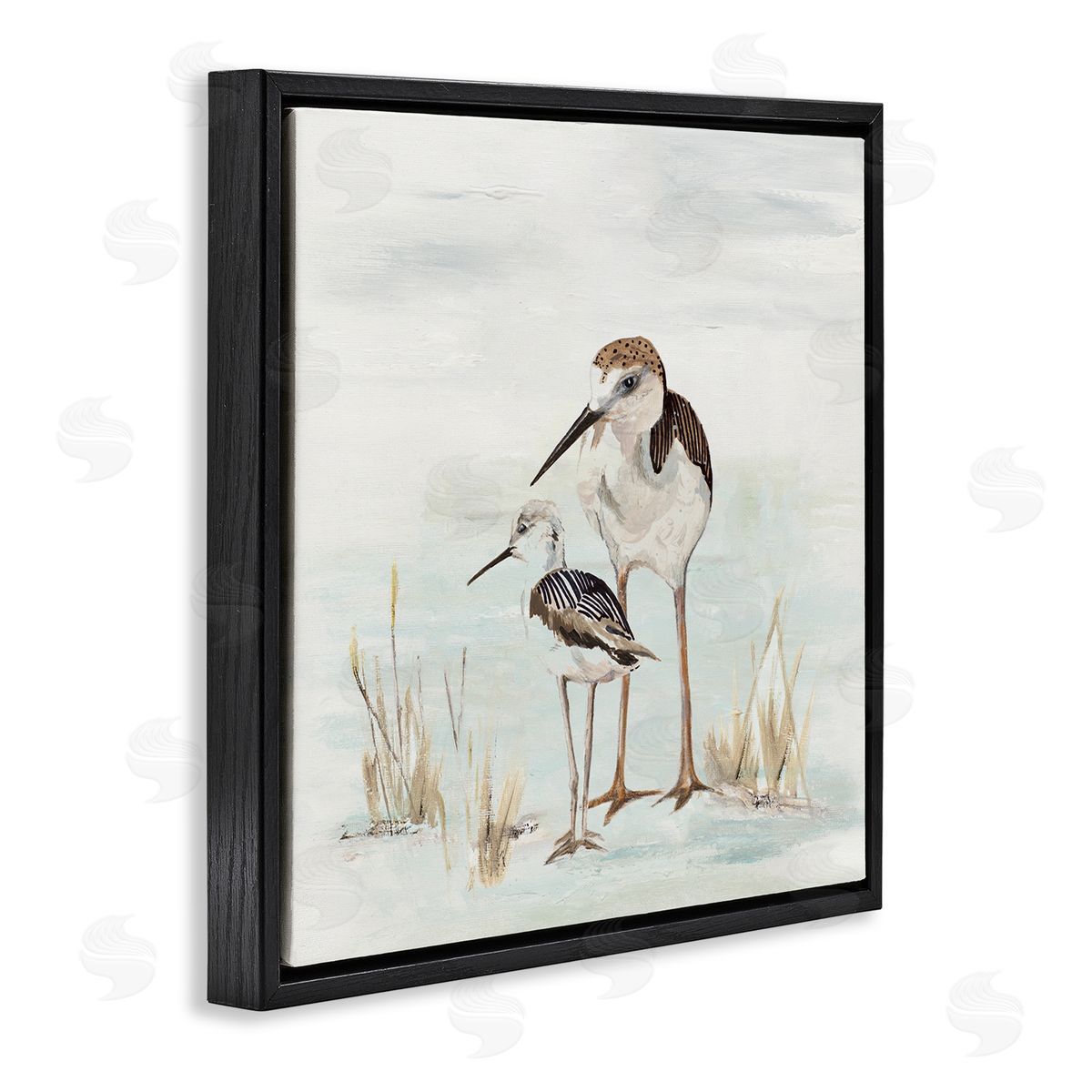 Patricia Pinto Sandpipers Duo Coastal Beach Bird Black Floating Frame Canvas Wall Art Print