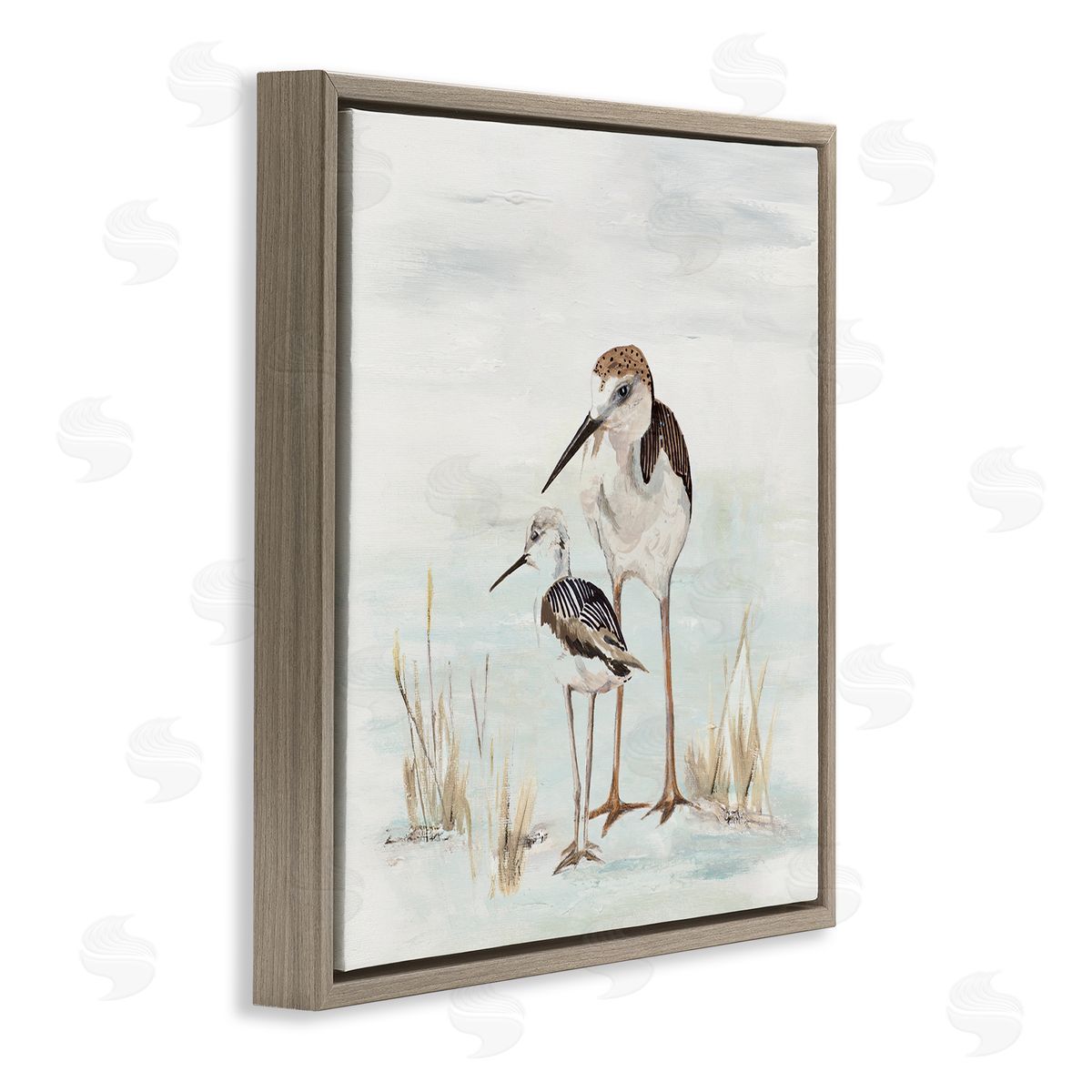 Patricia Pinto Sandpipers Duo Coastal Beach Bird Brown Floating Frame Canvas Wall Art Print