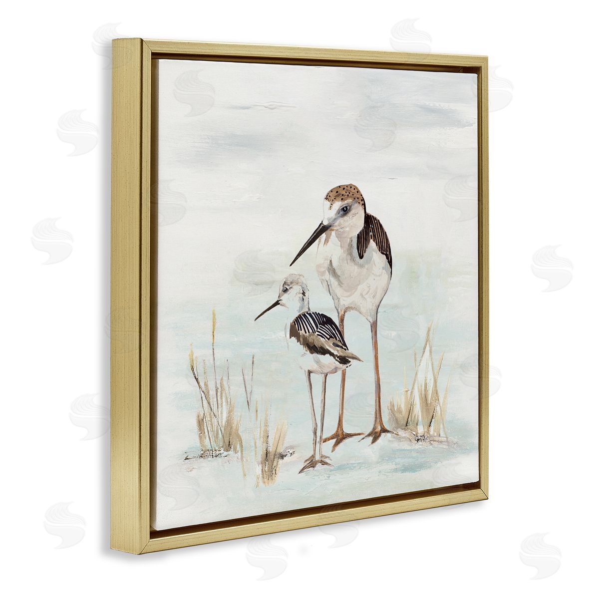 Patricia Pinto Sandpipers Duo Coastal Beach Bird Gold Floating Frame Canvas Wall Art Print