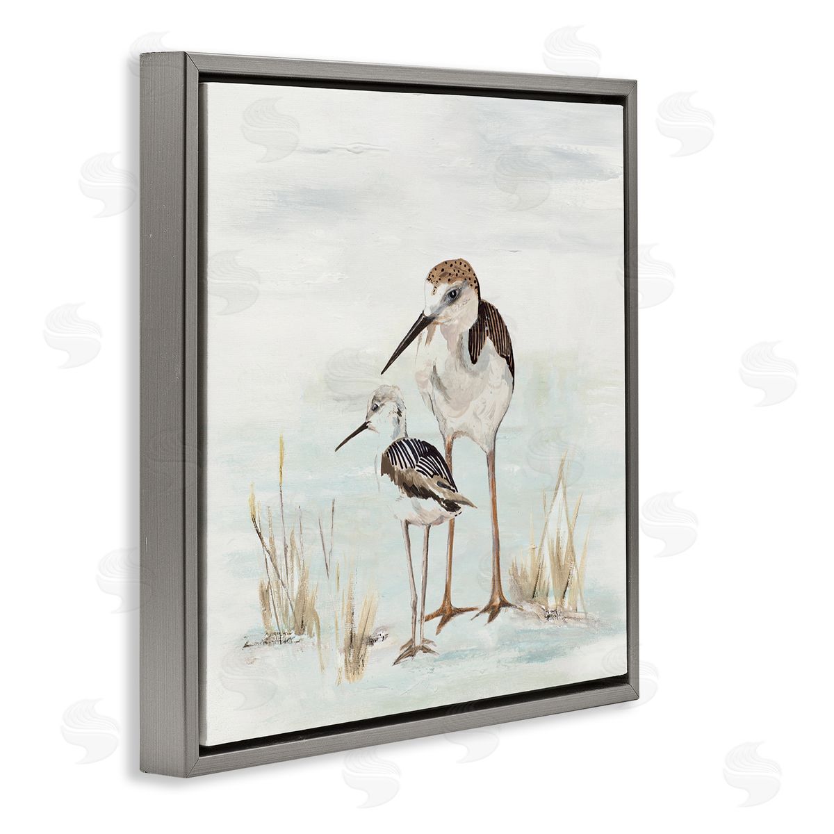 Patricia Pinto Sandpipers Duo Coastal Beach Bird Gray Floating Frame Canvas Wall Art Print