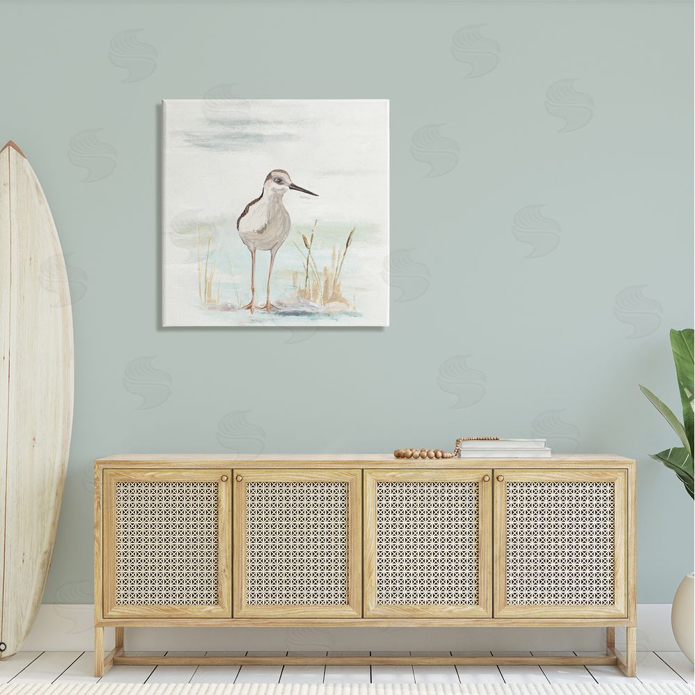 Patricia Pinto Sandpiper Bird Beach Grass Sprigs Canvas Wall Art in Room
