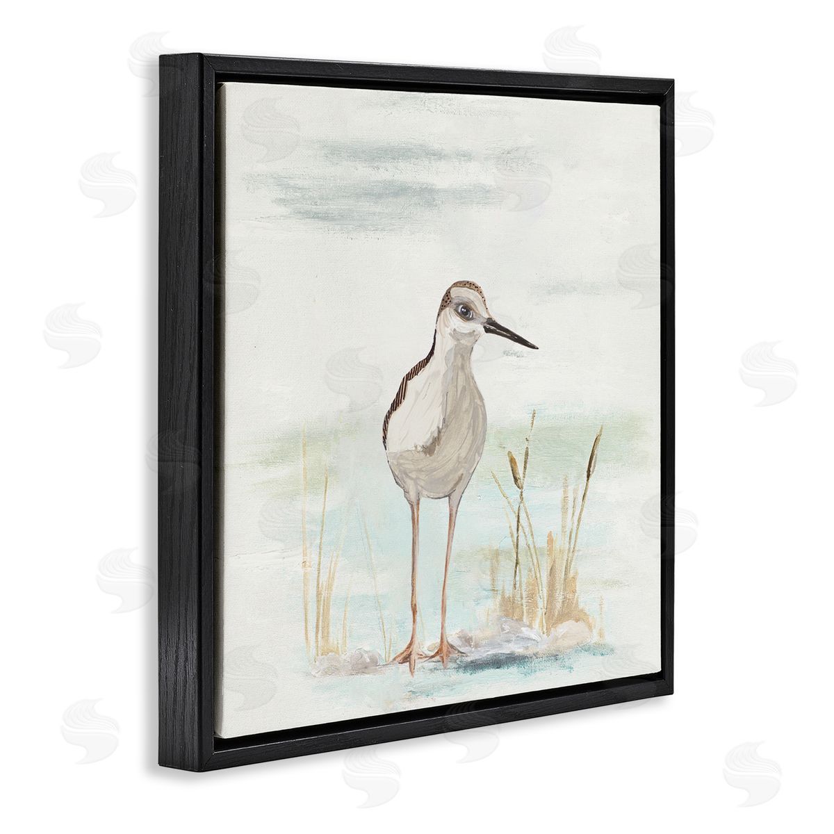Patricia Pinto Sandpiper Bird Beach Grass Sprigs Black Floating Frame Canvas Wall Art Print