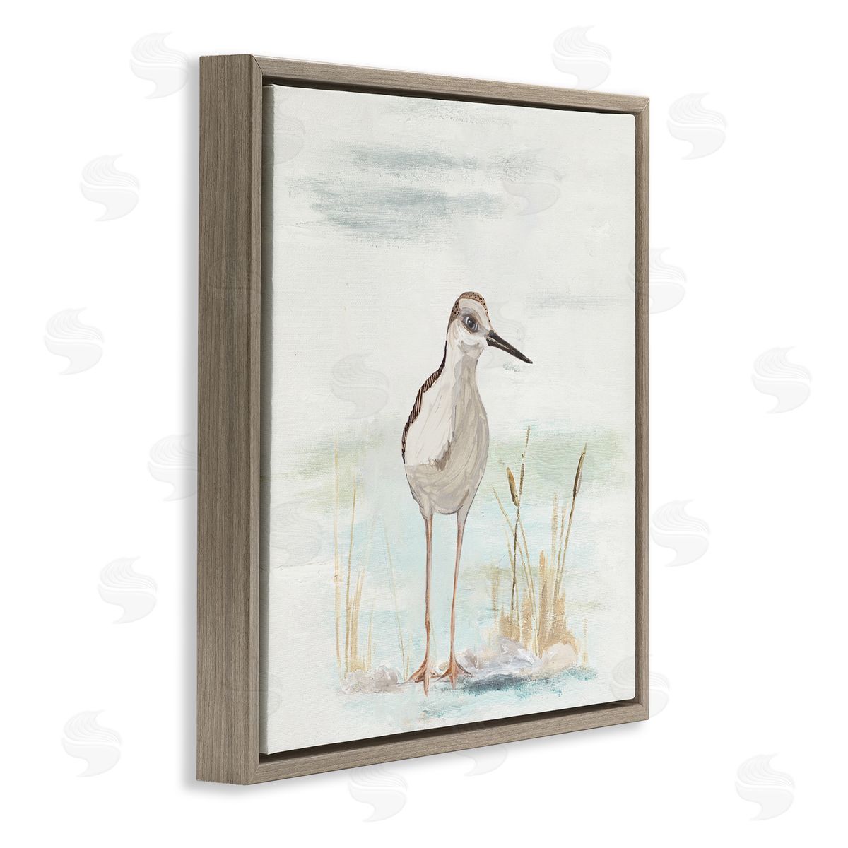 Patricia Pinto Sandpiper Bird Beach Grass Sprigs Brown Floating Frame Canvas Wall Art Print