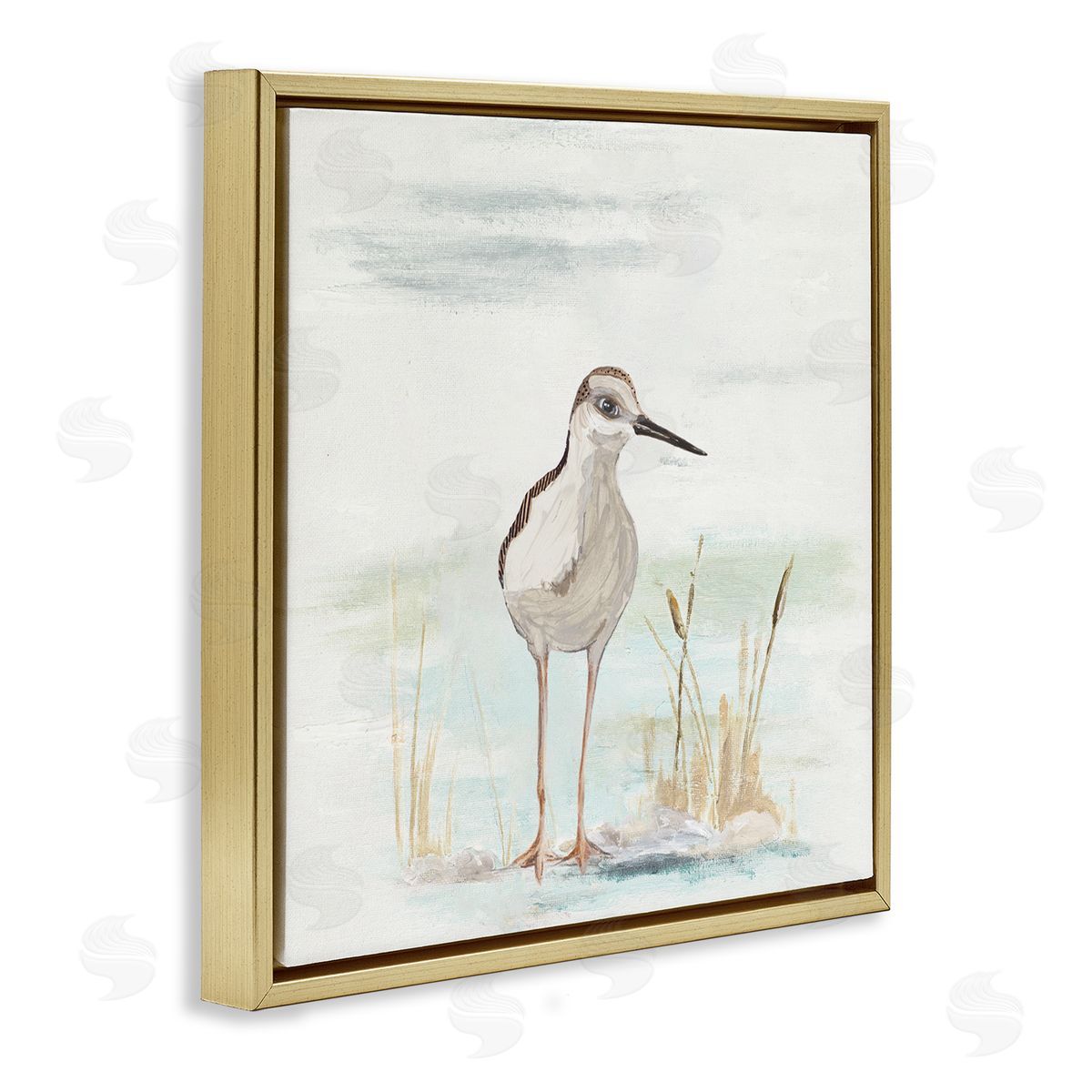 Patricia Pinto Sandpiper Bird Beach Grass Sprigs Gold Floating Frame Canvas Wall Art Print