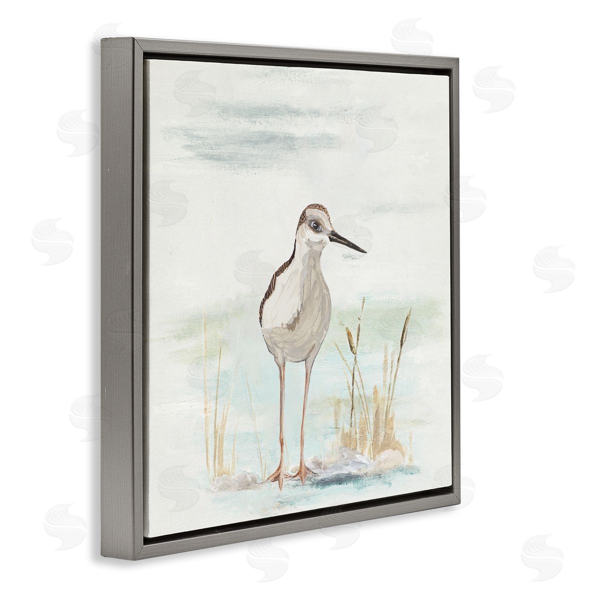 Patricia Pinto Sandpiper Bird Beach Grass Sprigs Gray Floating Frame Canvas Wall Art Print