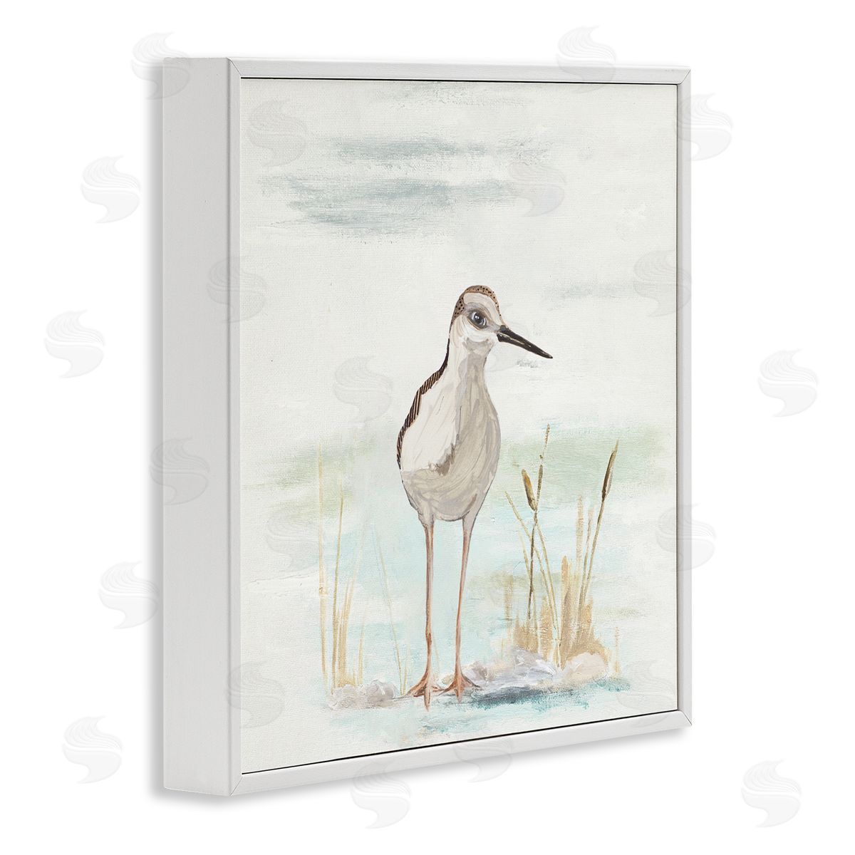 Patricia Pinto Sandpiper Bird Beach Grass Sprigs White Framed Glicee Wall Art Print