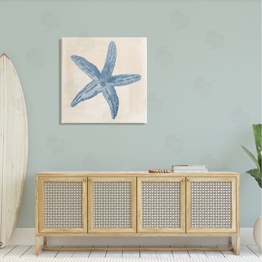 Lucille Price Blue Starfish Nautical Summer Canvas Wall Art in Room