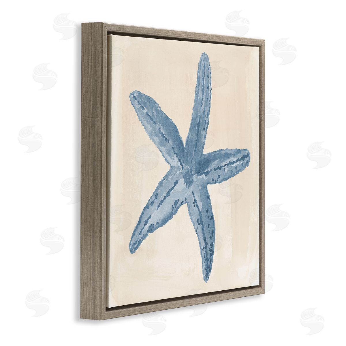 Lucille Price Blue Starfish Nautical Summer Brown Floating Frame Canvas Wall Art Print
