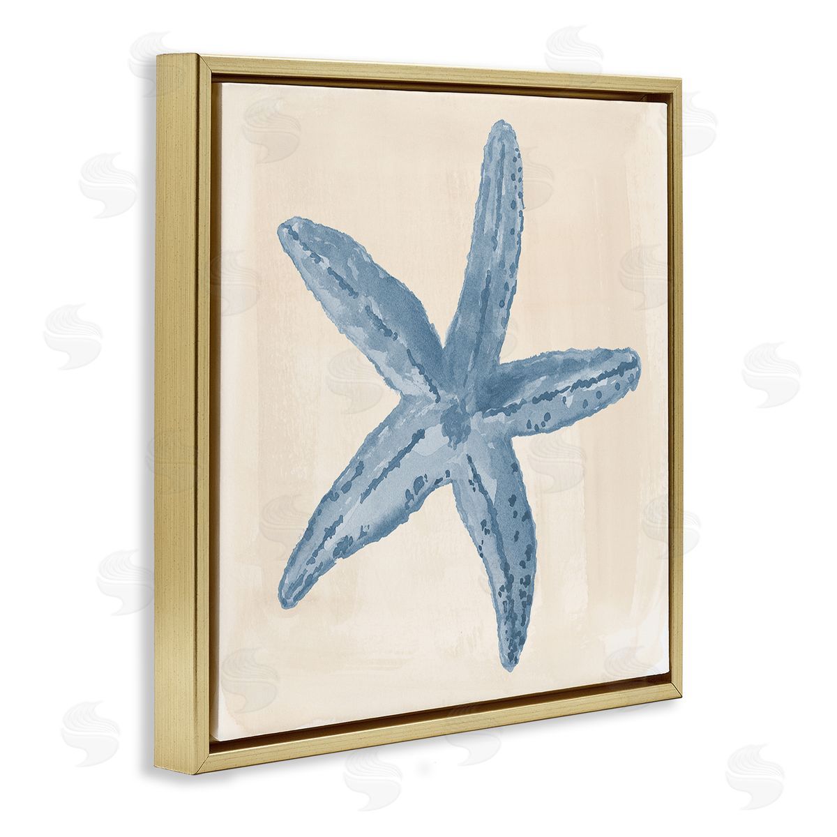 Lucille Price Blue Starfish Nautical Summer Gold Floating Frame Canvas Wall Art Print