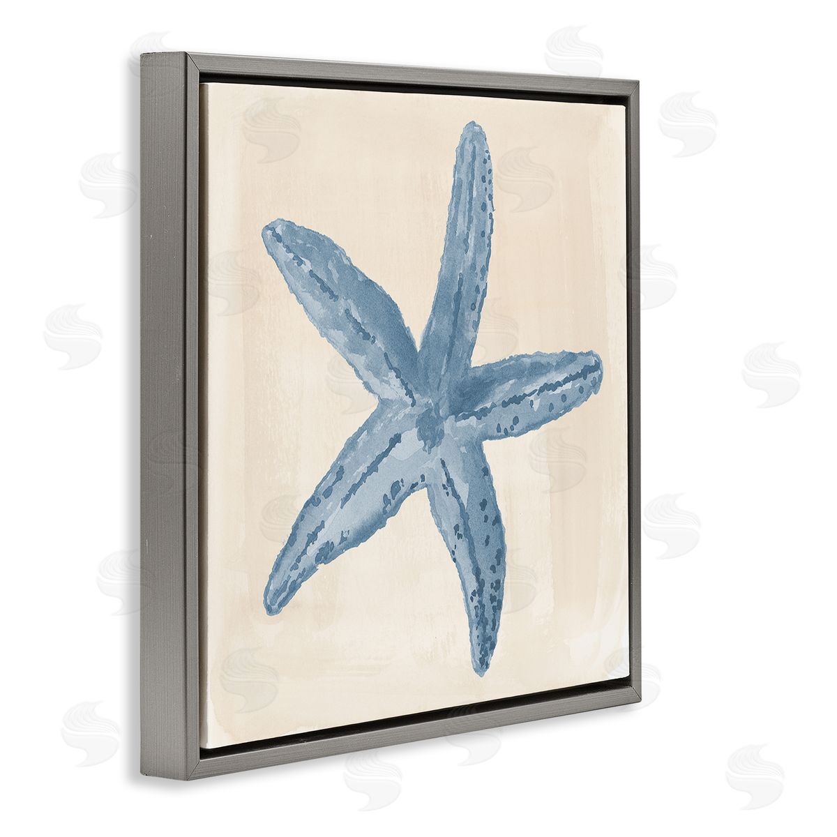 Lucille Price Blue Starfish Nautical Summer Gray Floating Frame Canvas Wall Art Print