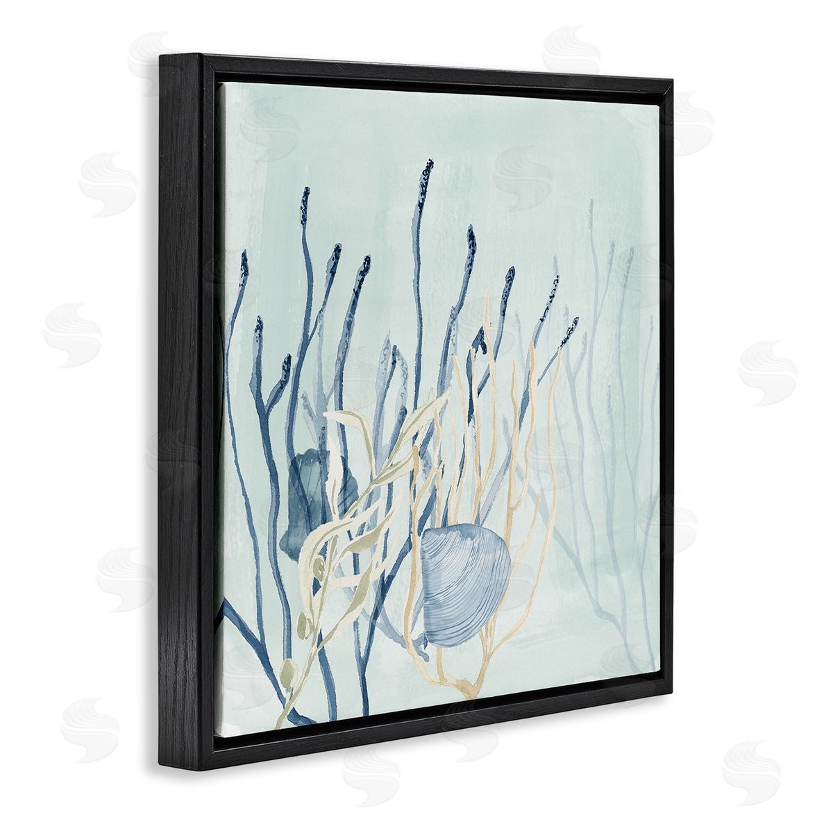 Lucille Price Layered Seashells Coral Underwater Black Floating Frame Canvas Wall Art Print