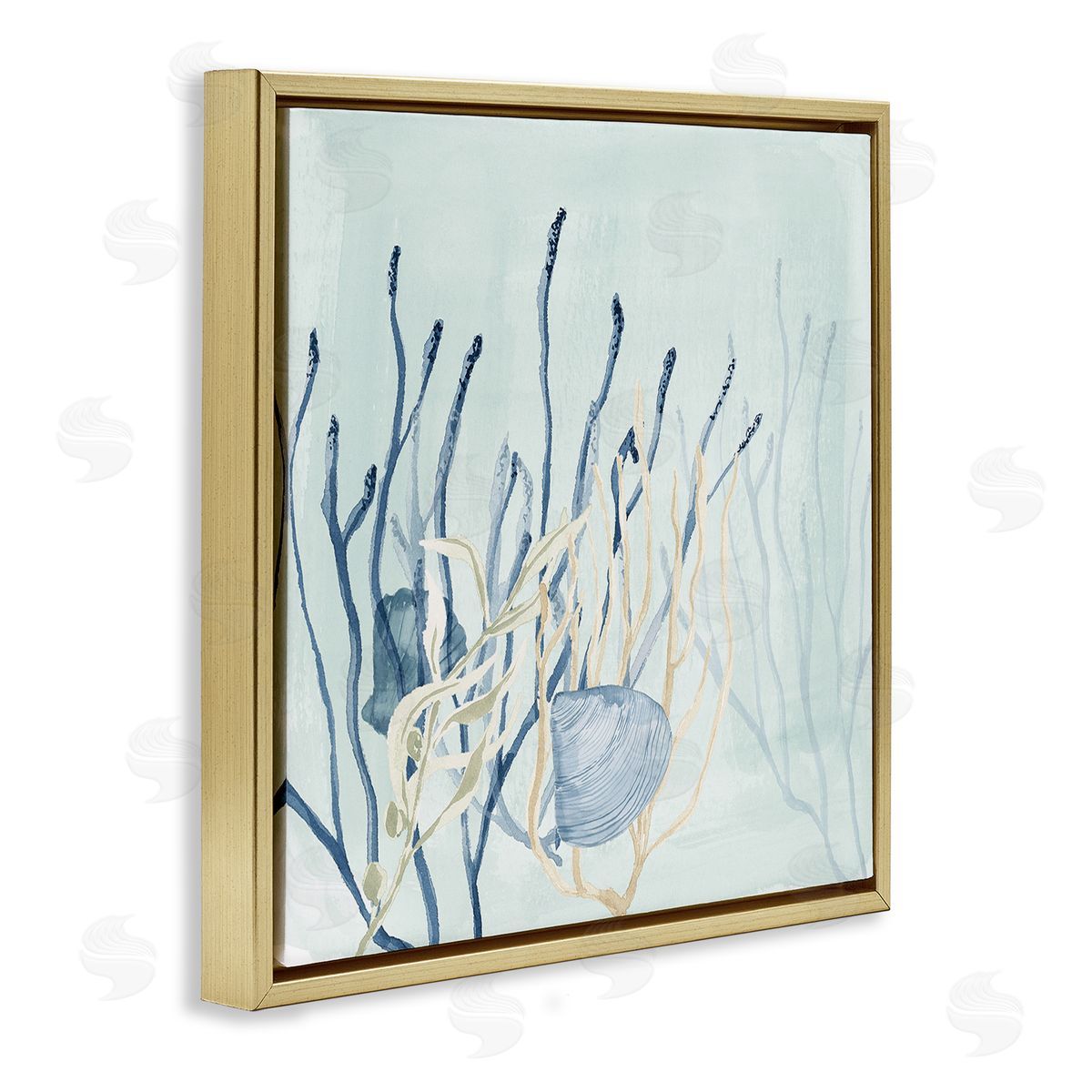 Lucille Price Layered Seashells Coral Underwater Gold Floating Frame Canvas Wall Art Print