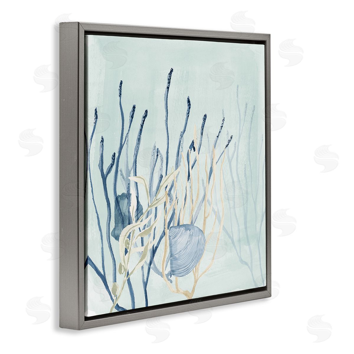 Lucille Price Layered Seashells Coral Underwater Gray Floating Frame Canvas Wall Art Print