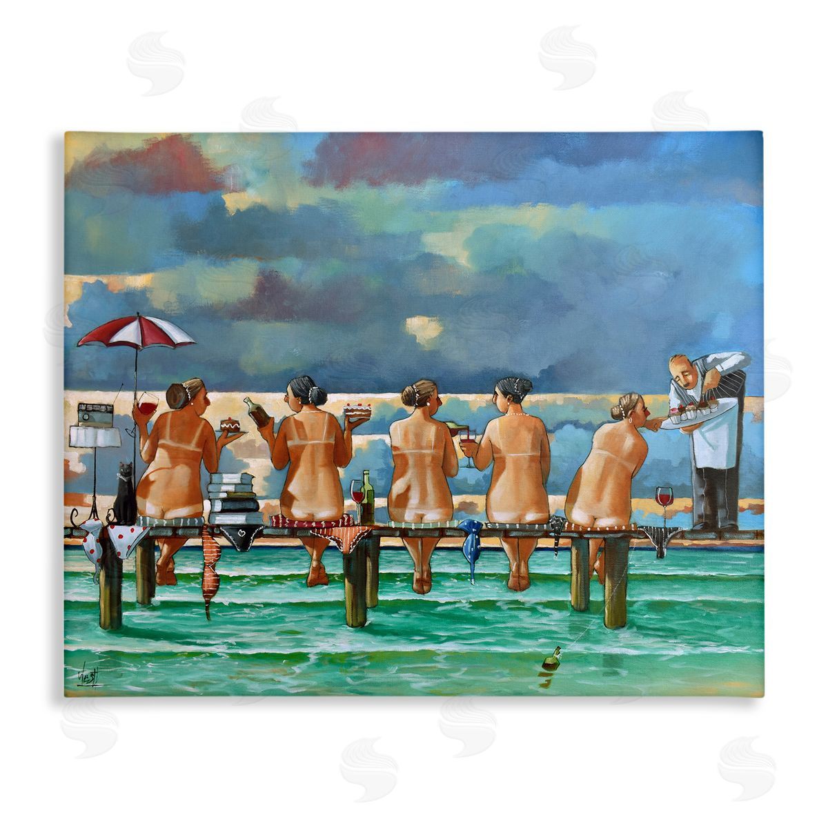 Women on Dock with Tan Lines Canvas Wall Art, Home Decor by Ronald West
