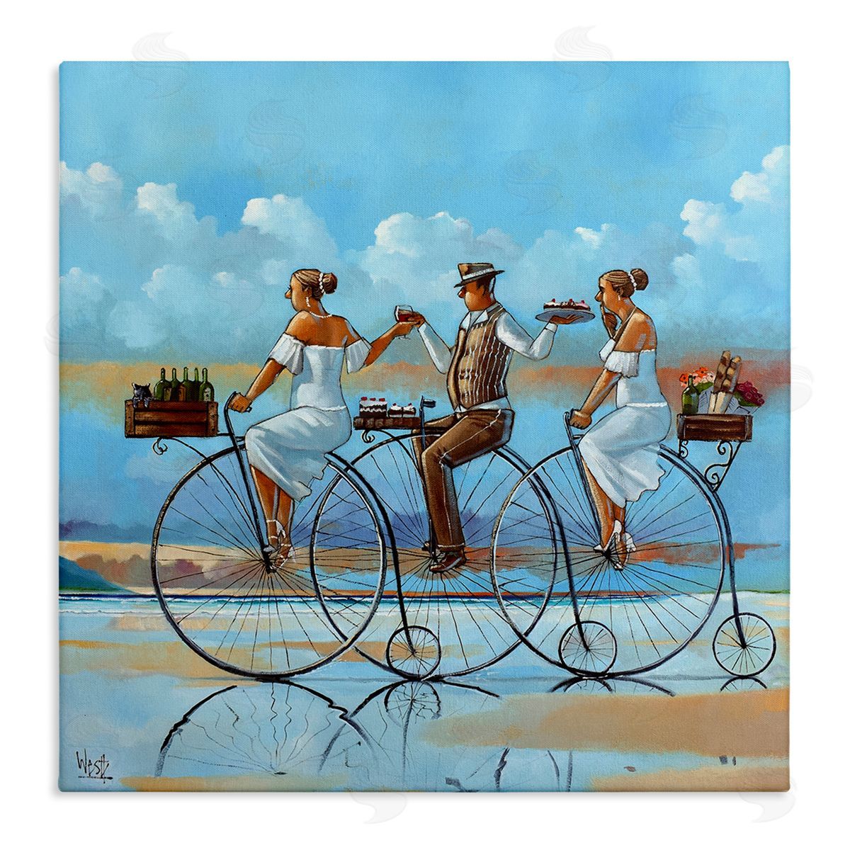 Ronald West Summer Shore Bicycle Ride  Stretched Canvas Wall Art Print