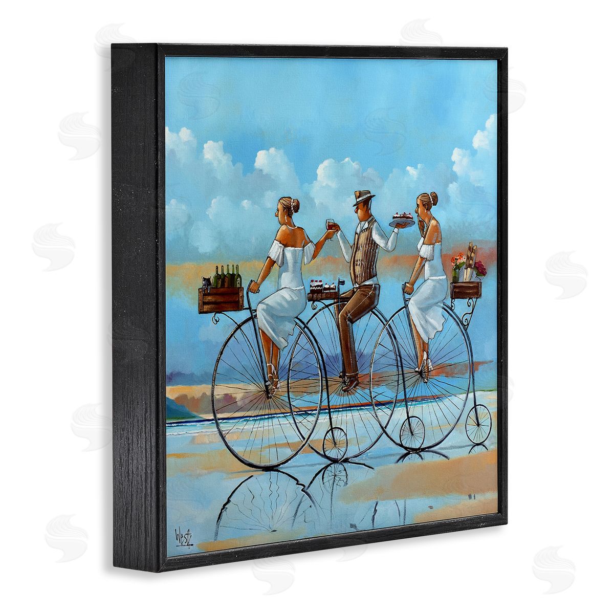 Ronald West Summer Shore Bicycle Ride  Black Framed Glicee Wall Art Print