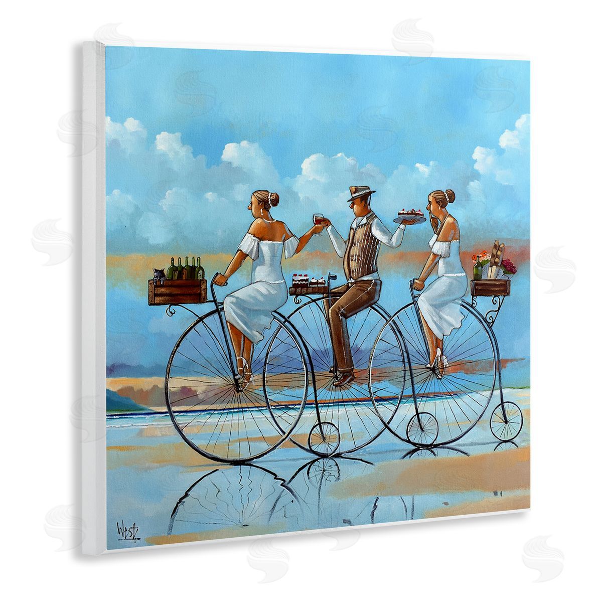Ronald West Summer Shore Bicycle Ride  Wooden Wall Plaque Art Print