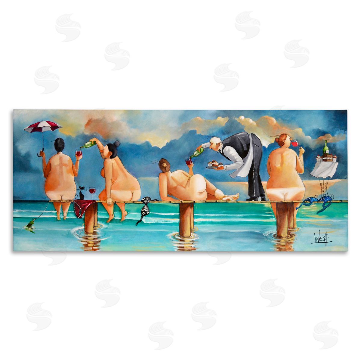 Nude Ladies Fun at Beach Canvas Wall Art, Home Decor by Ronald West