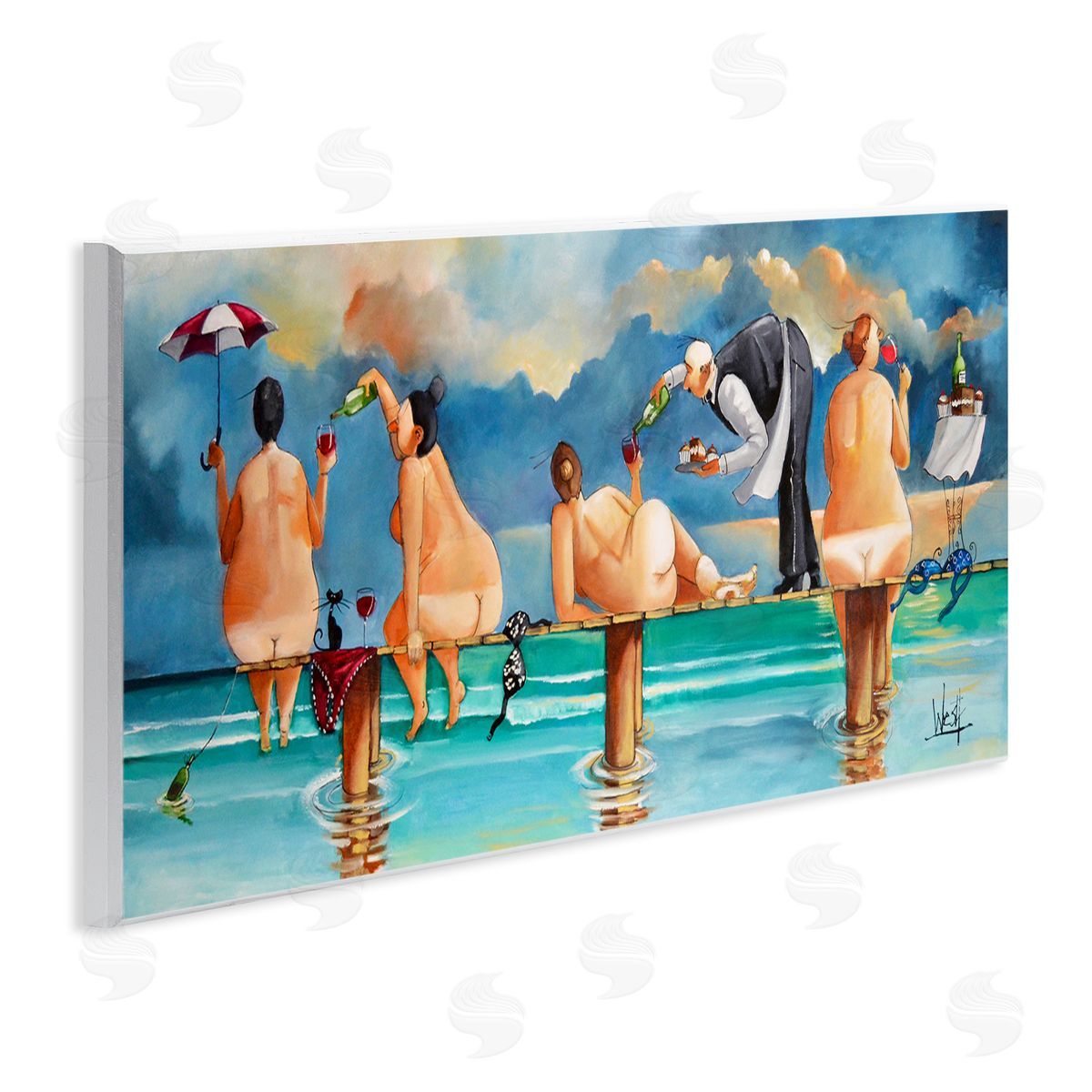 Nude Ladies Fun at Beach Wood Plaque Wall Art, Home Decor by Ronald West