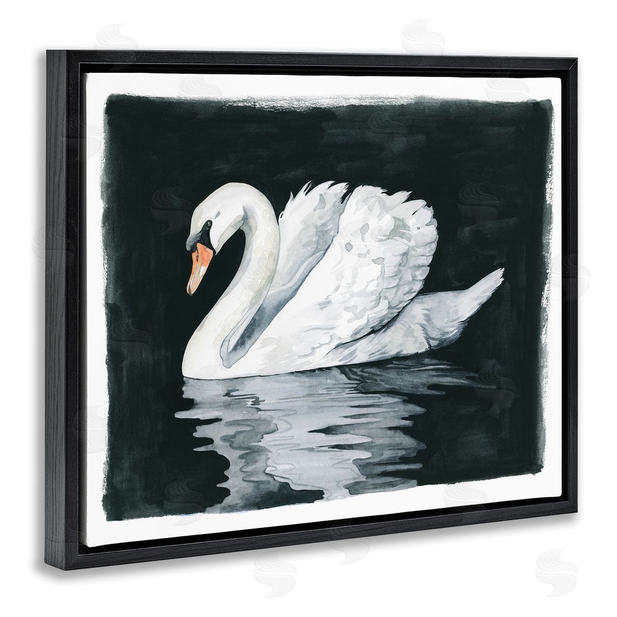 Beautiful Swan Black Reflection Black Floating Frame Canvas Wall Art, Home Decor by Grace Popp
