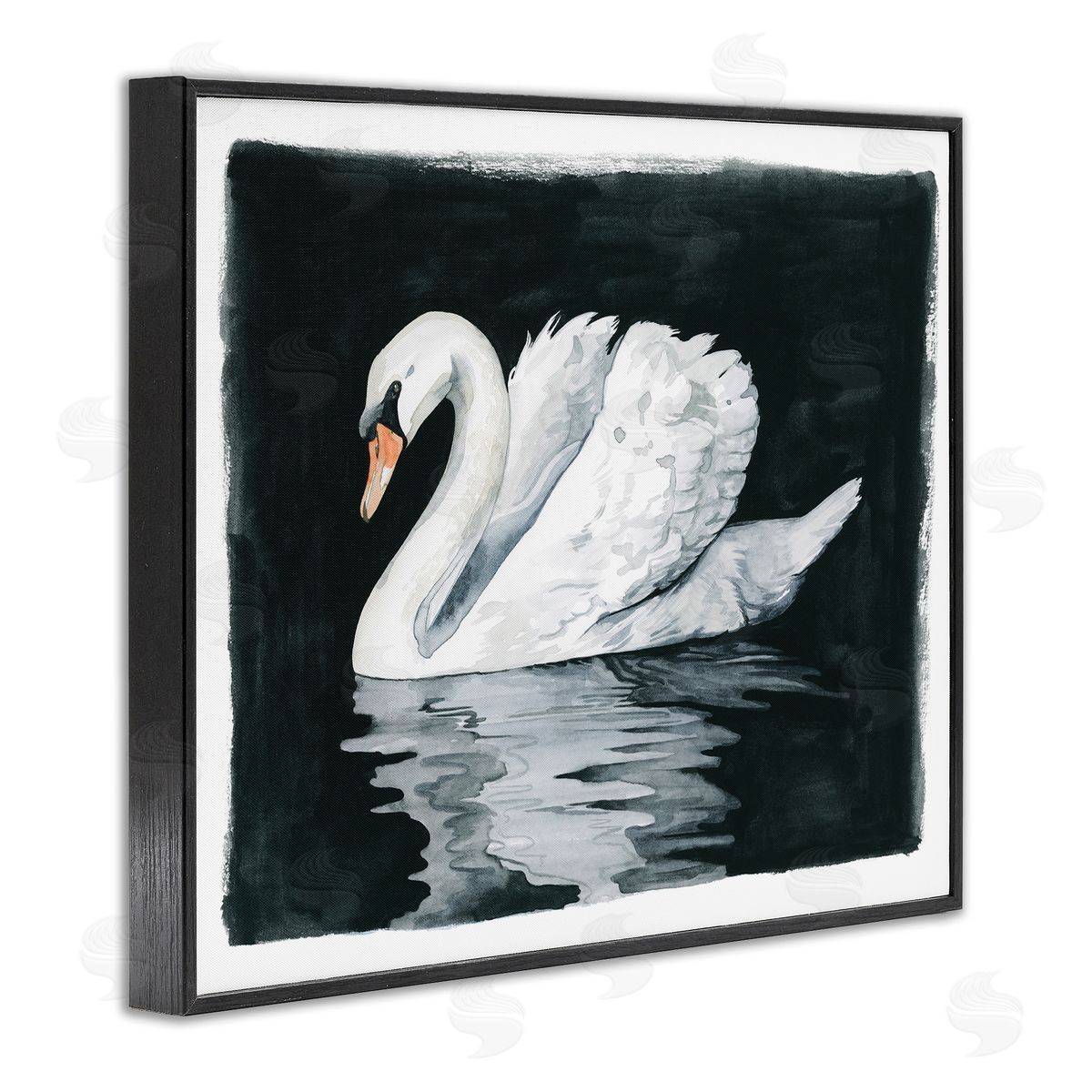 Beautiful Swan Black Reflection Black Frame Print Wall Art, Home Decor by Grace Popp