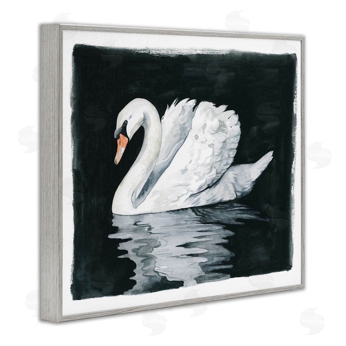 Beautiful Swan Black Reflection Grey Frame Print Wall Art, Home Decor by Grace Popp