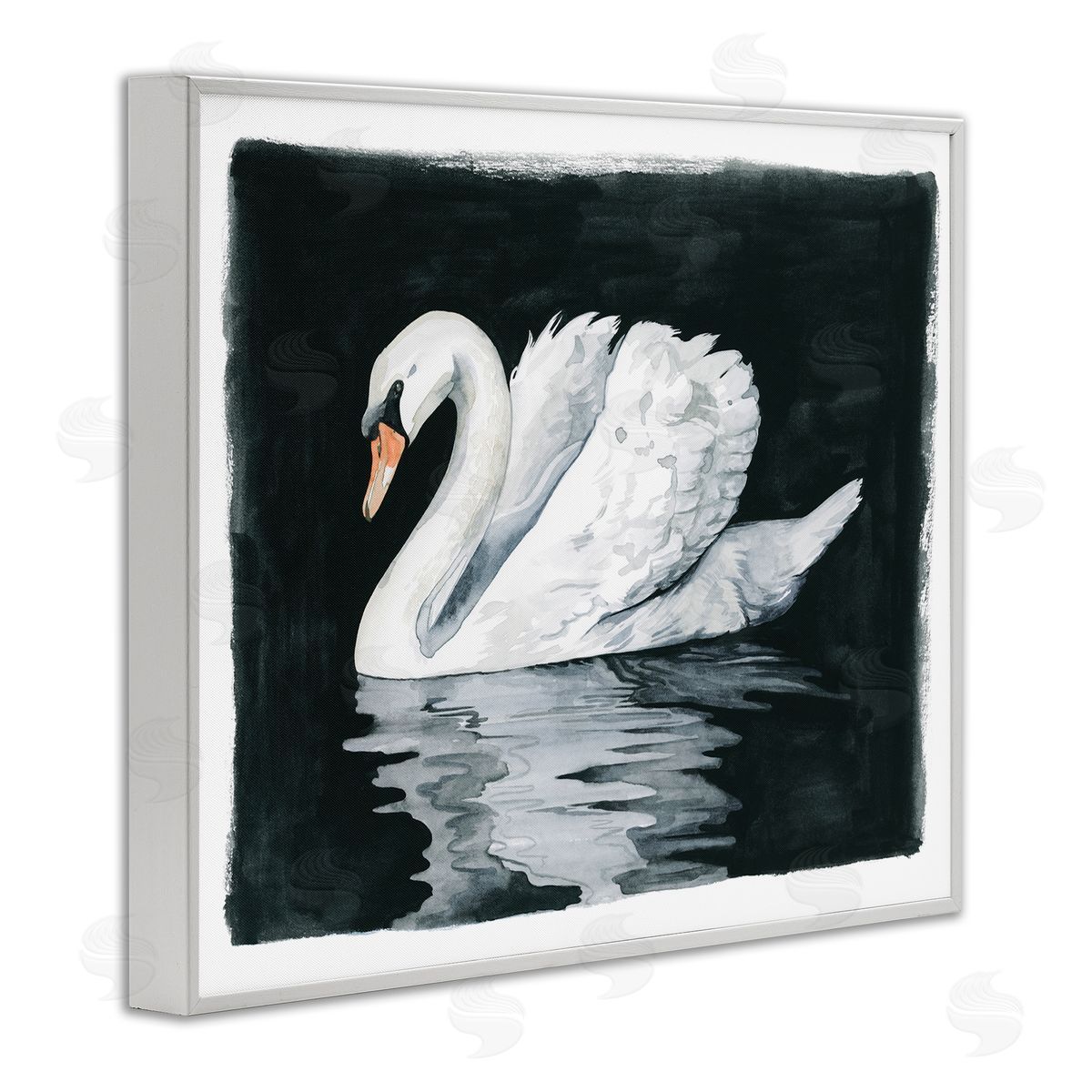 Beautiful Swan Black Reflection White Frame Print Wall Art, Home Decor by Grace Popp