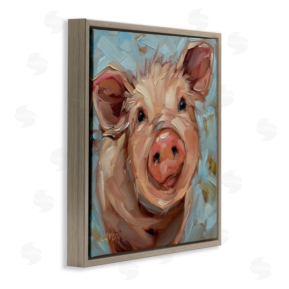 Modern Pig Portrait Farm Animal Brown Floating Frame Canvas Wall Art, Home Decor by Andrea Lavery