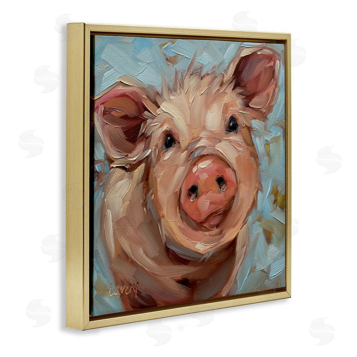Modern Pig Portrait Farm Animal Gold Floating Frame Canvas Wall Art, Home Decor by Andrea Lavery