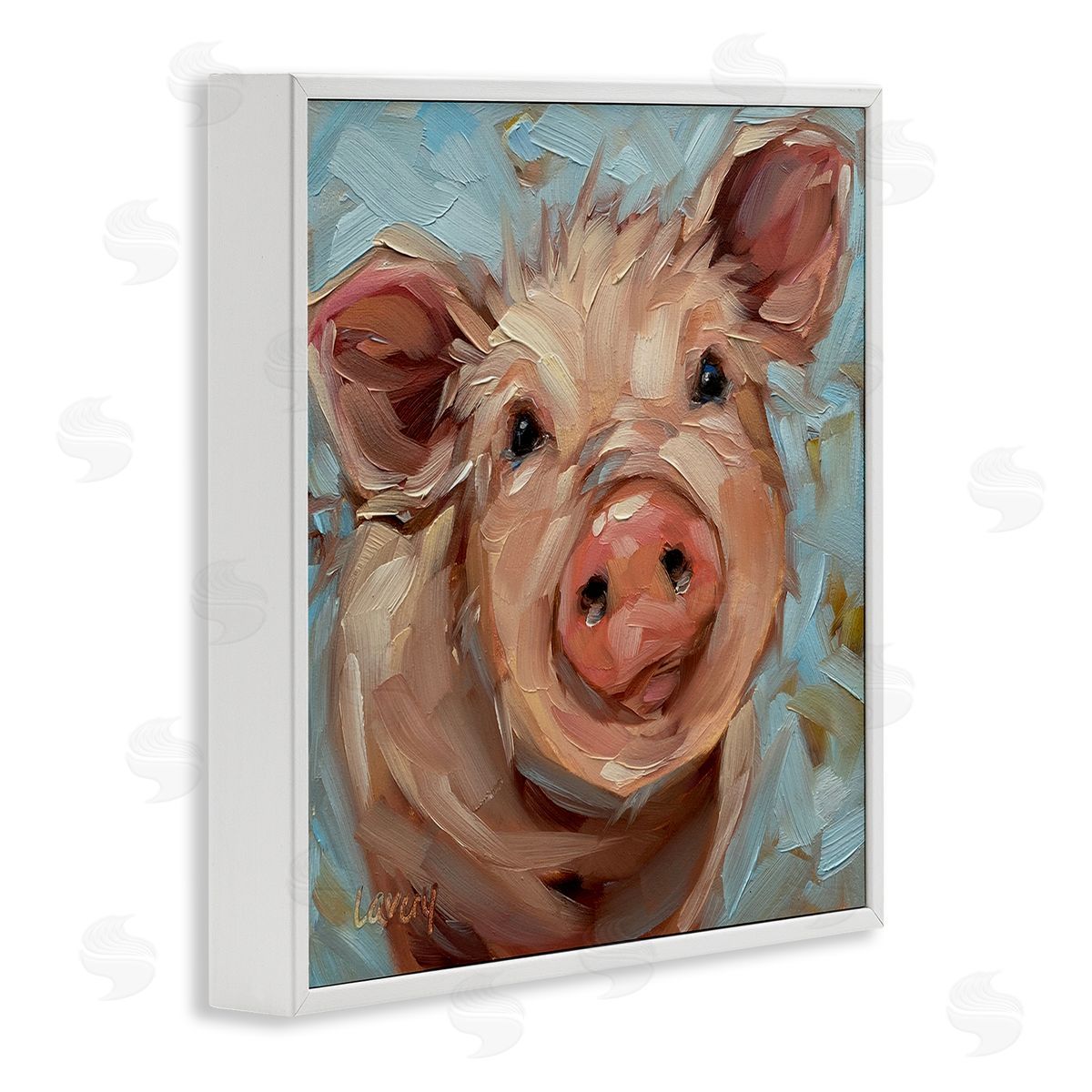 Modern Pig Portrait Farm Animal White Frame Print Wall Art, Home Decor by Andrea Lavery