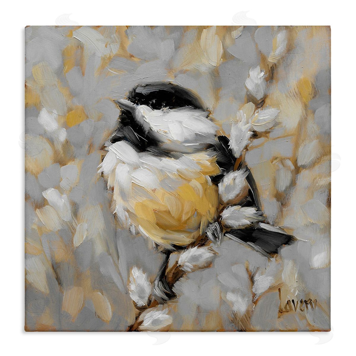 Andrea Lavery Bird Perched Pussy Willow Wildlife Stretched Canvas Wall Art Print