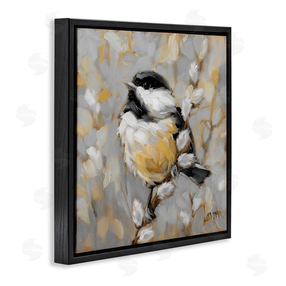 Andrea Lavery Bird Perched Pussy Willow Wildlife Black Floating Frame Canvas Wall Art Print