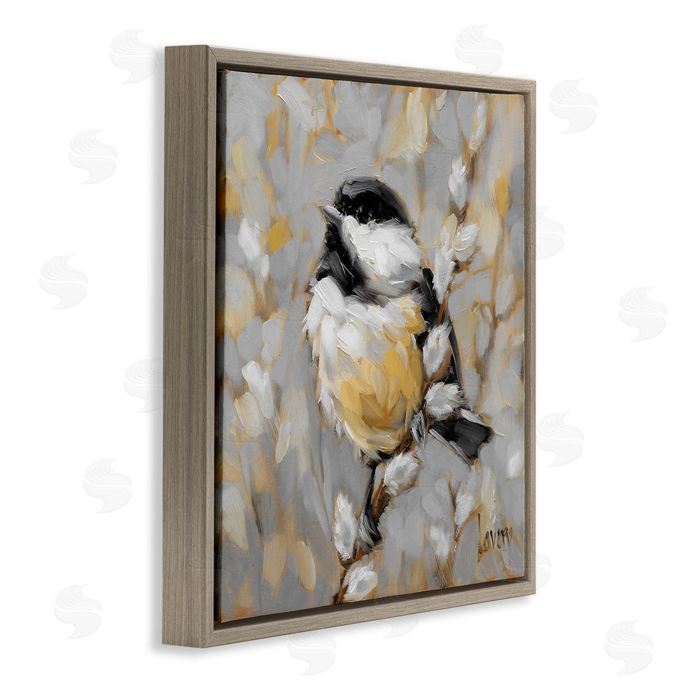 Andrea Lavery Bird Perched Pussy Willow Wildlife Brown Floating Frame Canvas Wall Art Print