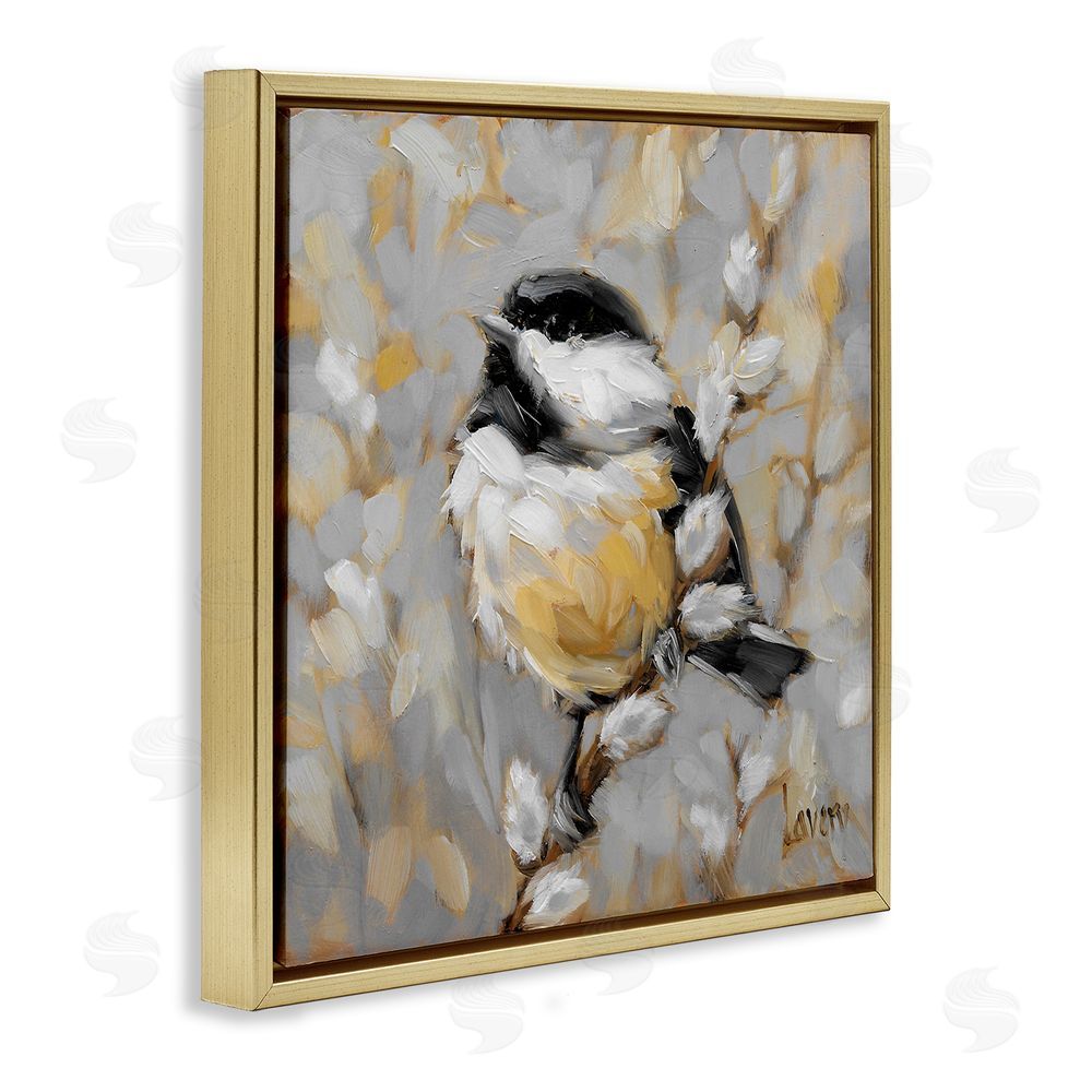 Andrea Lavery Bird Perched Pussy Willow Wildlife Gold Floating Frame Canvas Wall Art Print