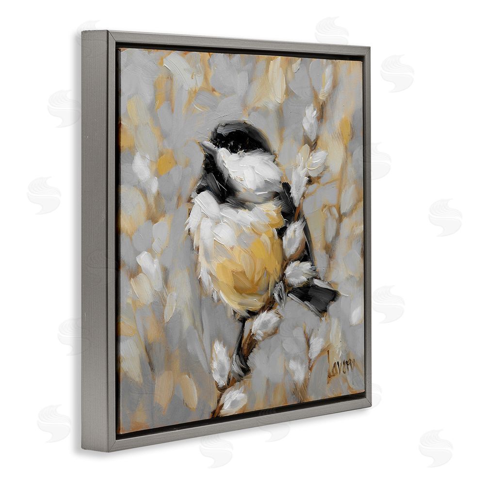 Andrea Lavery Bird Perched Pussy Willow Wildlife Gray Floating Frame Canvas Wall Art Print
