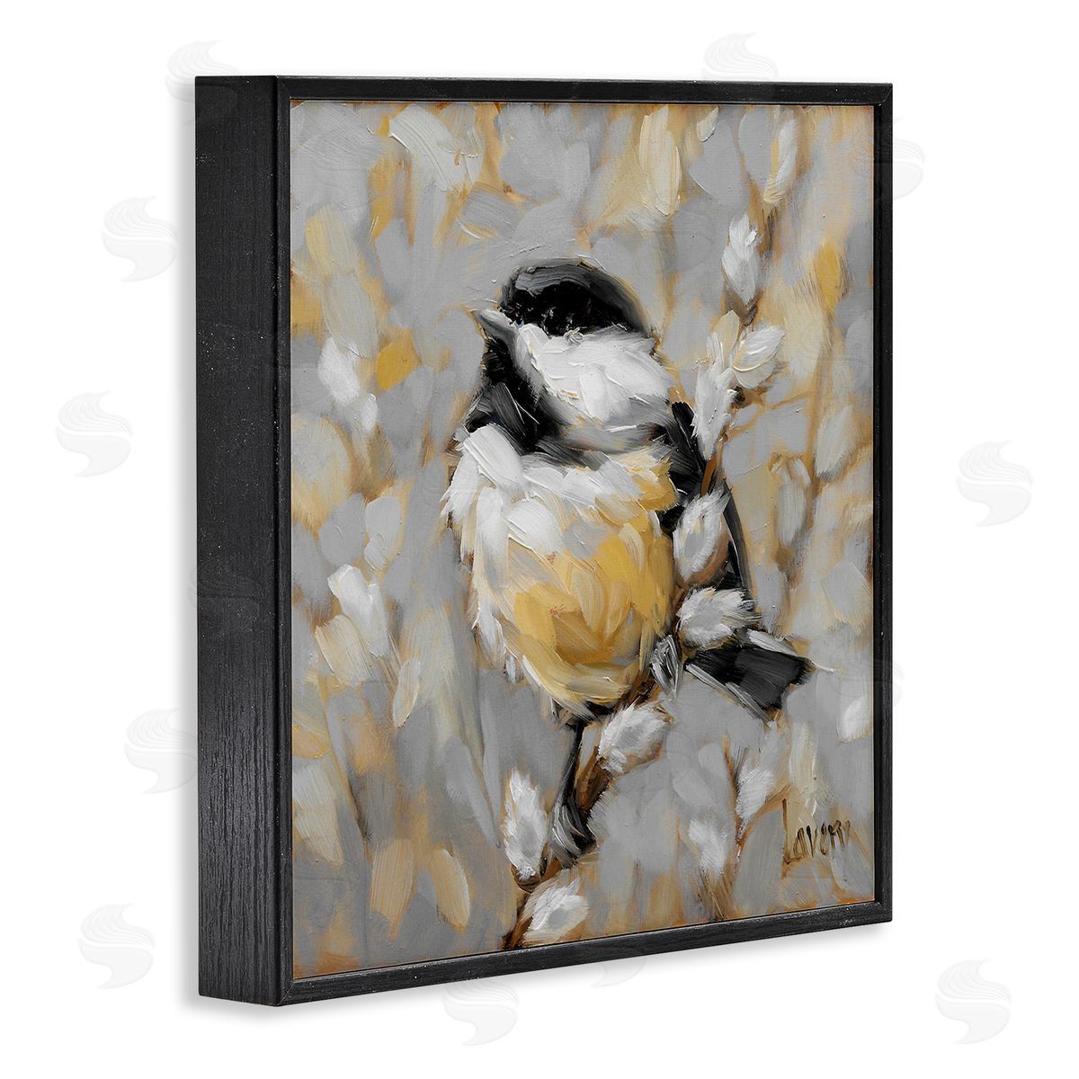 Andrea Lavery Bird Perched Pussy Willow Wildlife Black Framed Glicee Wall Art Print