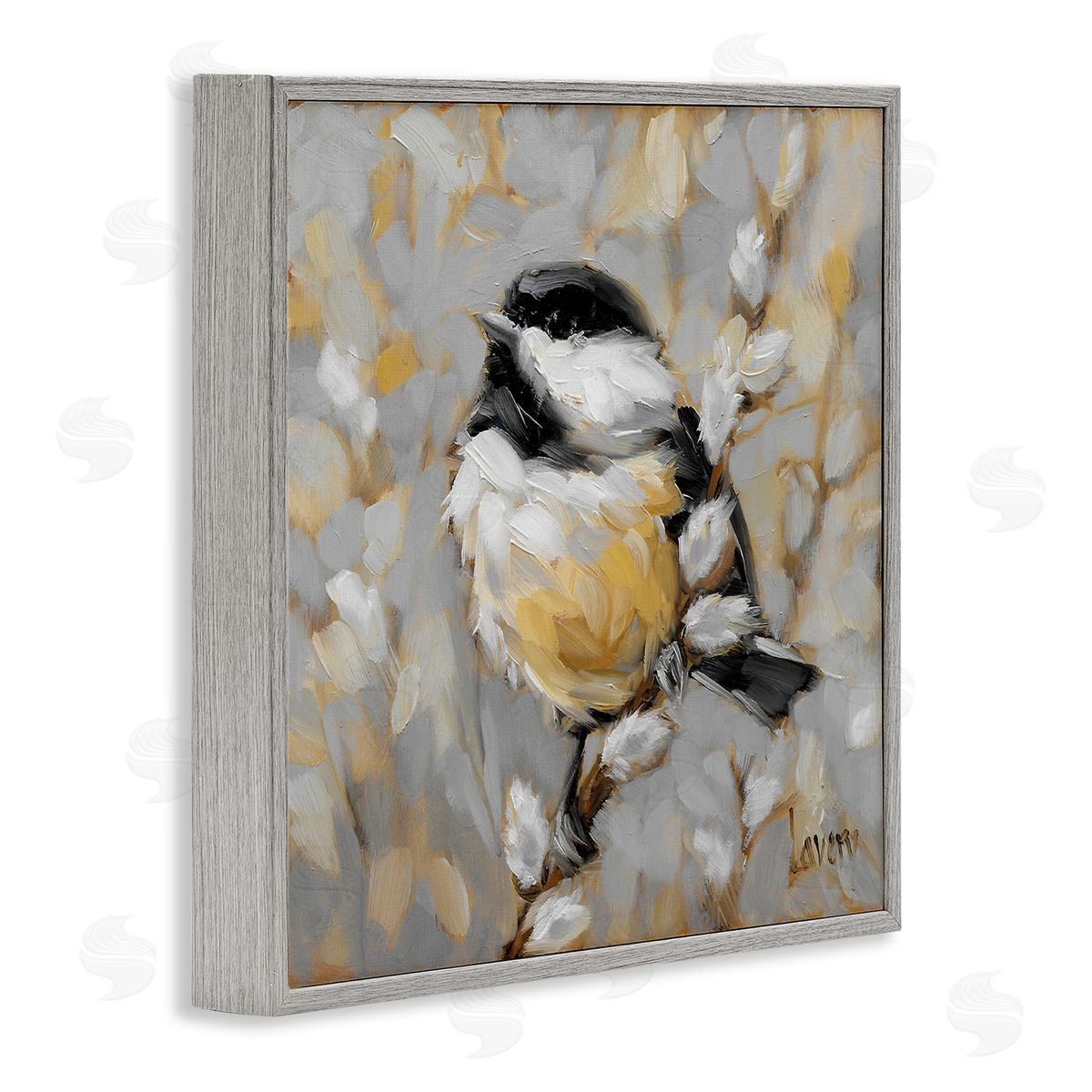 Andrea Lavery Bird Perched Pussy Willow Wildlife Gray Framed Glicee Wall Art Print
