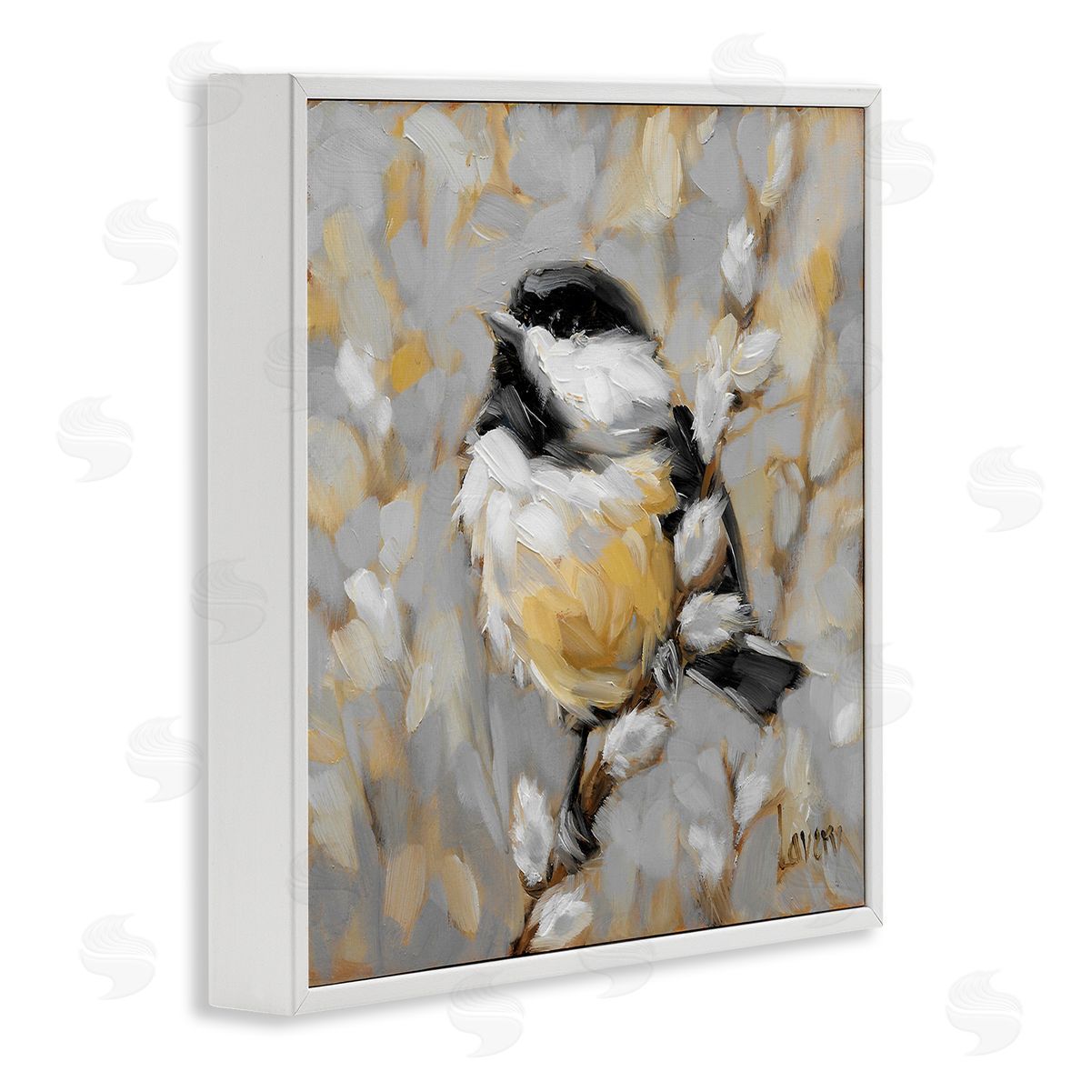Andrea Lavery Bird Perched Pussy Willow Wildlife White Framed Glicee Wall Art Print