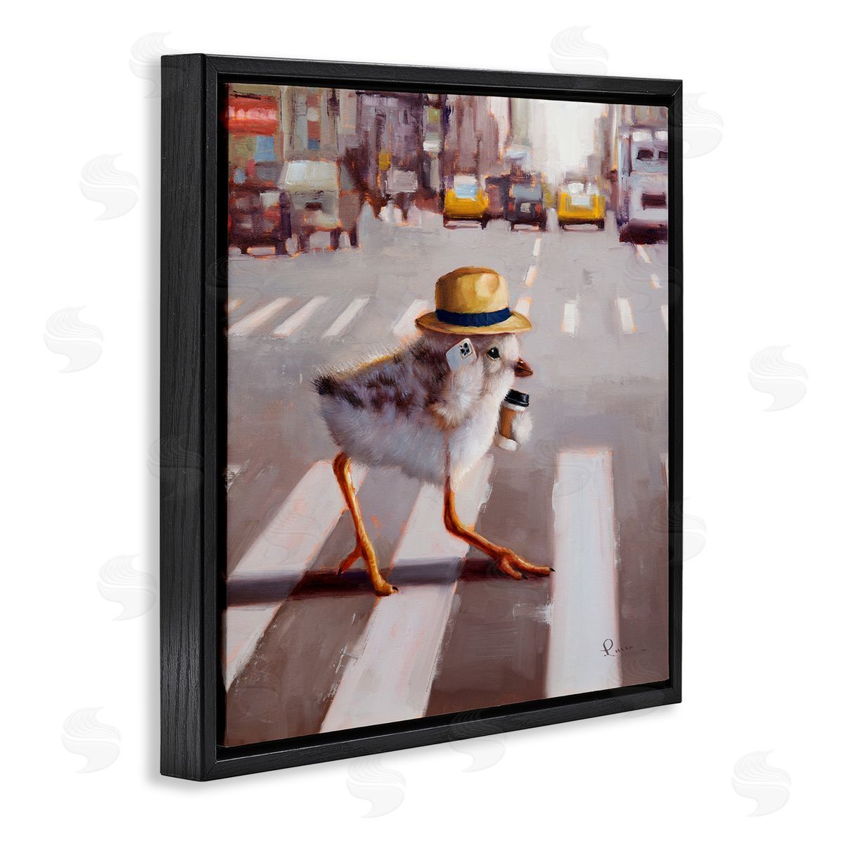 Lucia Heffernan Bird Crosswalk Urban City Street Black Floating Frame Canvas Wall Art Print