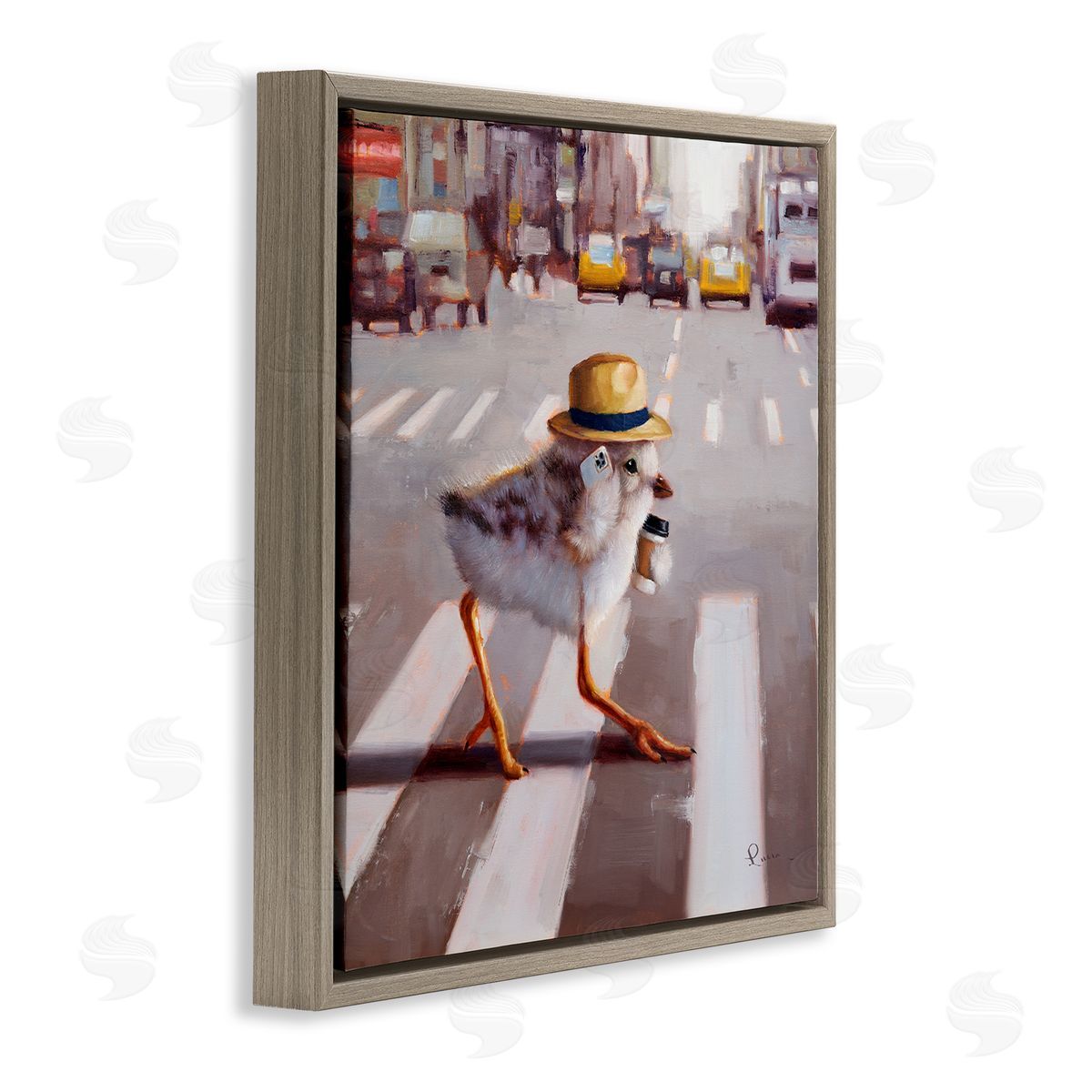 Lucia Heffernan Bird Crosswalk Urban City Street Brown Floating Frame Canvas Wall Art Print