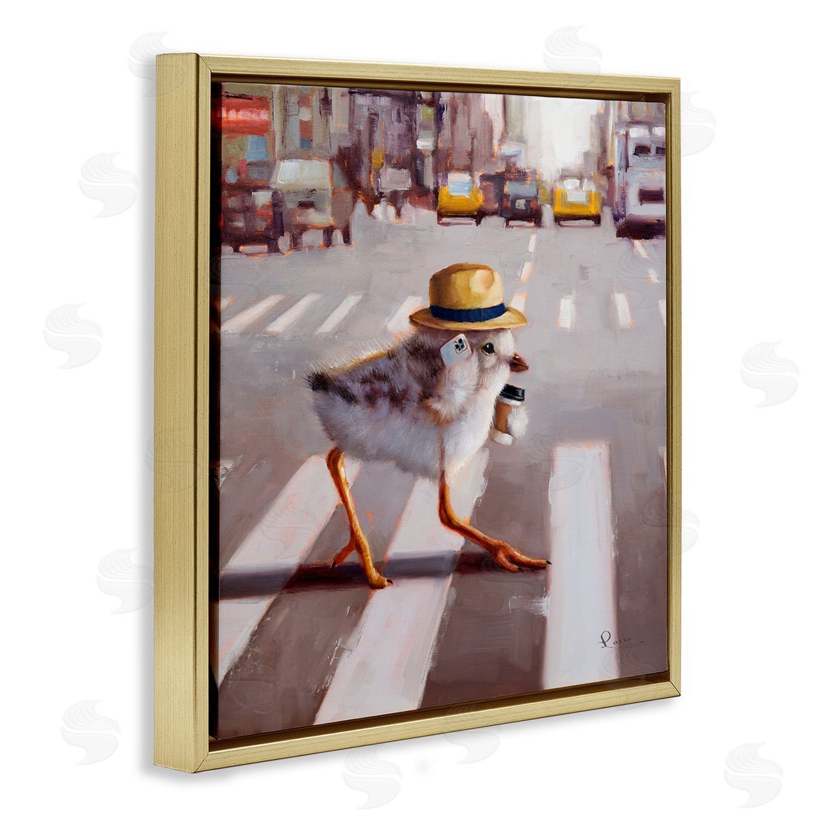Lucia Heffernan Bird Crosswalk Urban City Street Gold Floating Frame Canvas Wall Art Print