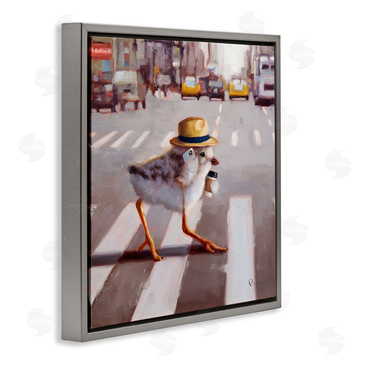 Lucia Heffernan Bird Crosswalk Urban City Street Gray Floating Frame Canvas Wall Art Print