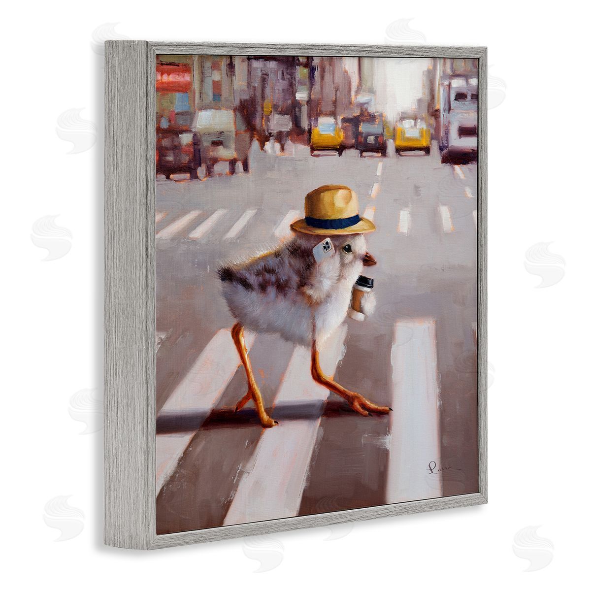 Lucia Heffernan Bird Crosswalk Urban City Street Gray Framed Glicee Wall Art Print