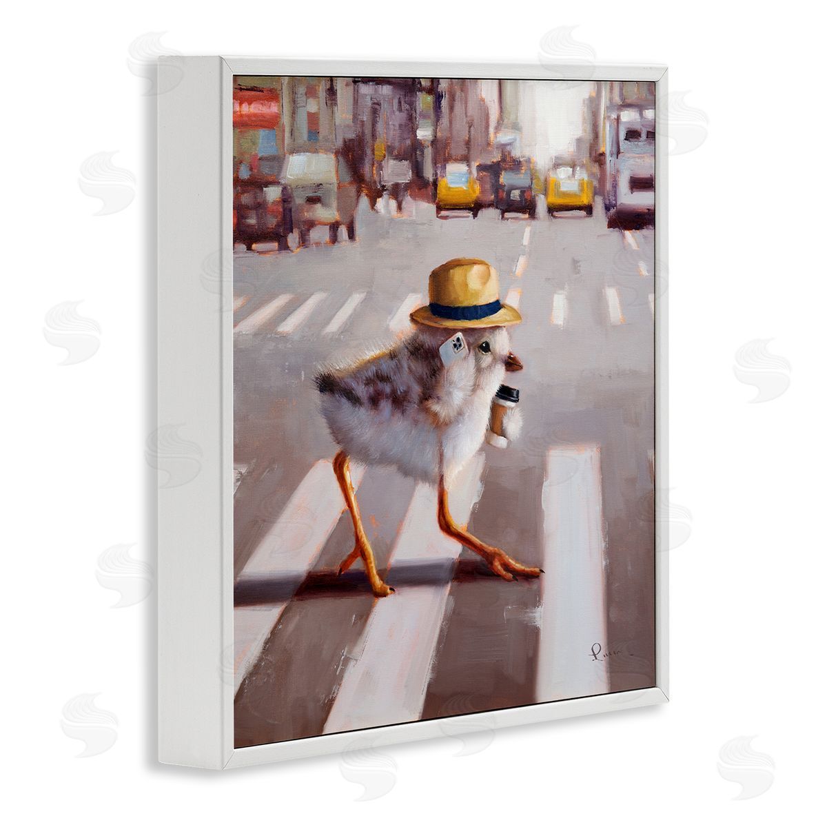 Lucia Heffernan Bird Crosswalk Urban City Street White Framed Glicee Wall Art Print