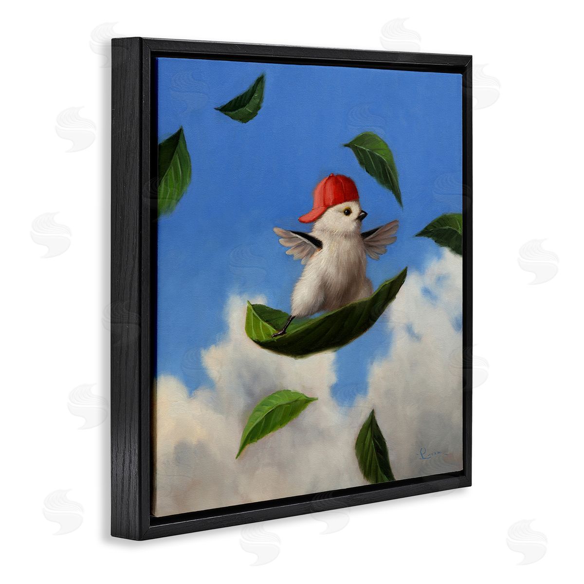 Lucia Heffernan Bird Leaf Surfing Windy Sky  Black Floating Frame Canvas Wall Art Print