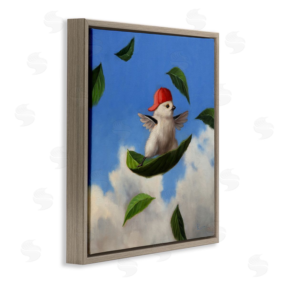 Lucia Heffernan Bird Leaf Surfing Windy Sky  Brown Floating Frame Canvas Wall Art Print