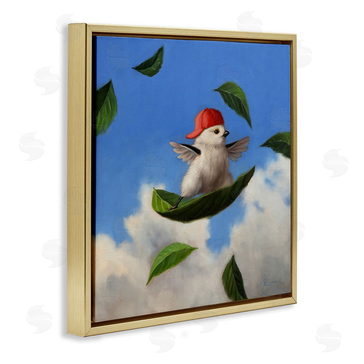 Lucia Heffernan Bird Leaf Surfing Windy Sky  Gold Floating Frame Canvas Wall Art Print