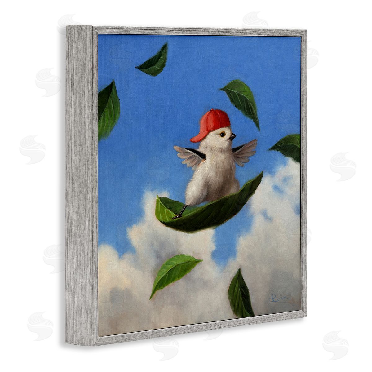 Lucia Heffernan Bird Leaf Surfing Windy Sky  Gray Framed Glicee Wall Art Print