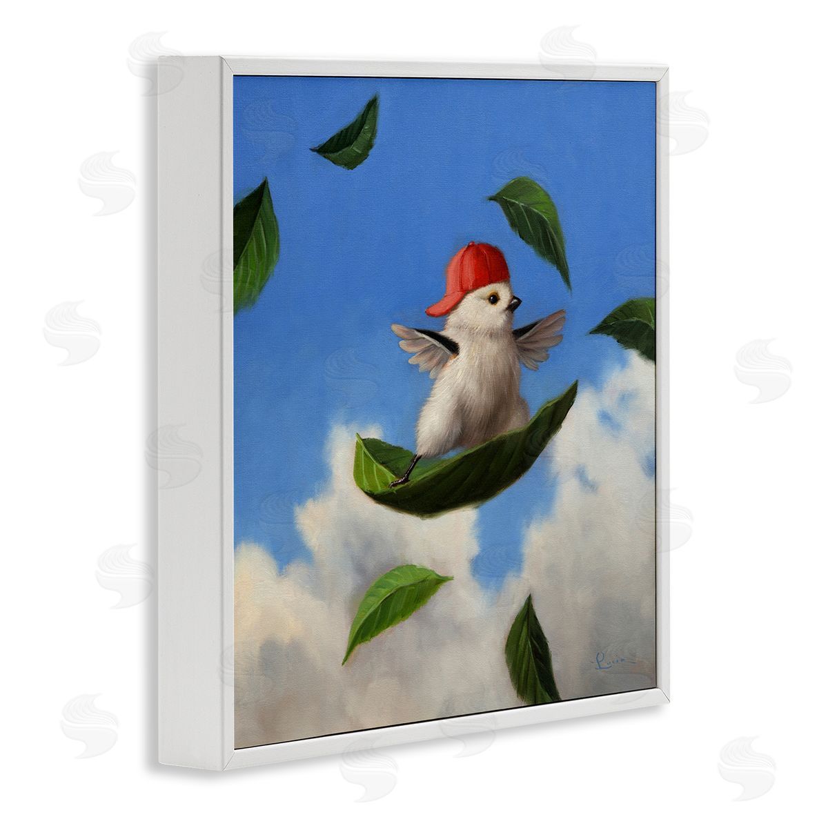 Lucia Heffernan Bird Leaf Surfing Windy Sky  White Framed Glicee Wall Art Print
